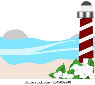 lighthouse, on the beach, vector illustration sea seashore