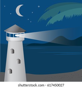 lighthouse on the beach vector illustration.