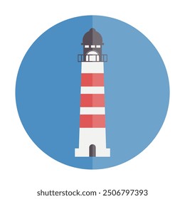 Lighthouse on blue background. Navigation sea tower. Flat vector illustration