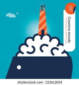 Lighthouse on a brain with man and woman. Vector illustration Eps10 file. Global colors. Text and Texture in separate layers.