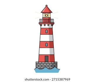 Farol na navegação costeira Ilustração plana
