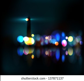 Lighthouse on coast, neon light. Eps 10