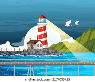 Lighthouse on the coast scene illustration