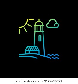 Lighthouse on the Coast with Sun vector concept colorful linear icon or logo element on dark background