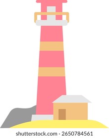 Lighthouse on Coastline Flat Illustration