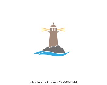 Lighthouse on the island of the middle of the sea