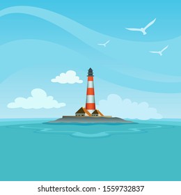 Lighthouse on an island in the ocean