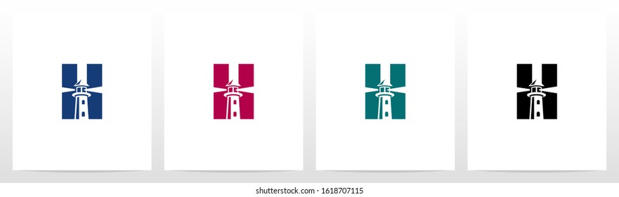 Lighthouse On Letter Logo Design H