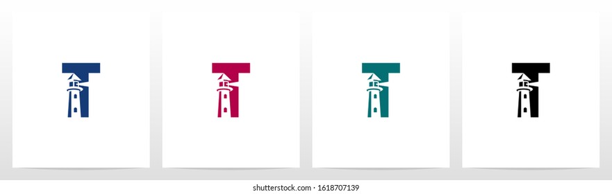 Lighthouse On Letter Logo Design T