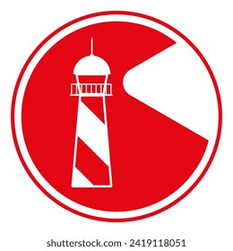Lighthouse on red background line icon. Sea, light, radio, shore, ship, signal, lantern, night, tower, path, ocean, water. Vector icon for business and advertising