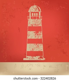 Lighthouse on red background,poster grunge design