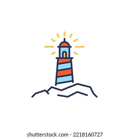 Lighthouse on the Rocks vector concept colored icon or sign