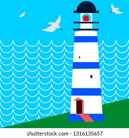 Lighthouse on sea landscape nautical vector graphics