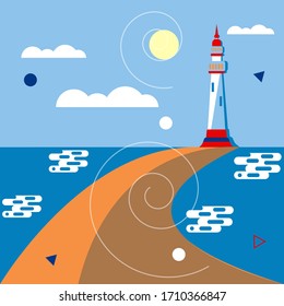 lighthouse on the sea, sky, sun