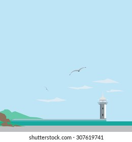 Lighthouse on the seafront of Yalta vector illustration