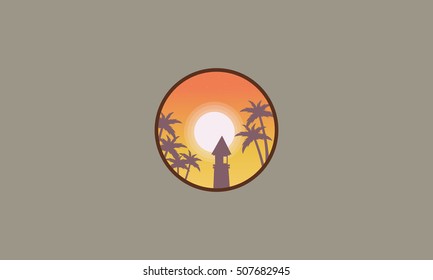 Lighthouse on seaside scenery silhouettes