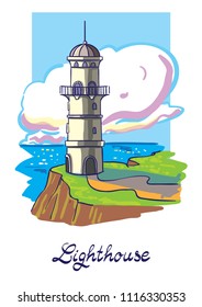 Lighthouse on the shore of the ocean.