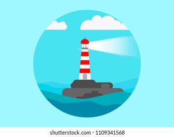lighthouse on a small island in circle, International Day of the Seafarer