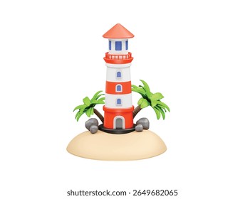 Lighthouse on a Tropical Island icon 3d rendering illustration