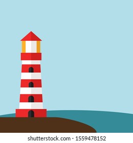 Faro sobre el agua, ilustración, vector sobre fondo blanco.