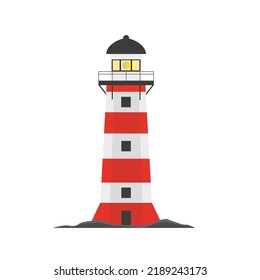 A lighthouse on a white background and the stones on which it stands. Vector illustration