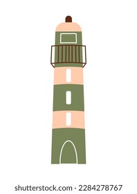 Lighthouse on white isolated background. Illustration of beacon. Navy marine navigation.