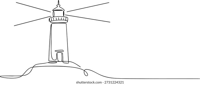 Leuchtturm Eine Linie Art Vektor Minimal Coastal Continuous Line Zeichnung