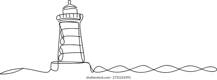 Leuchtturm Eine Linie Art Vektor Minimale kontinuierliche Linie Küstenzeichnung