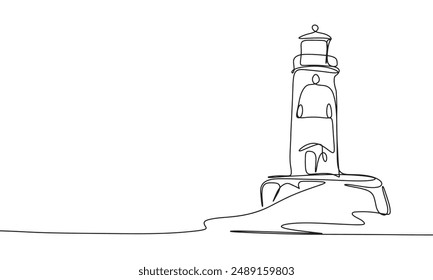 Lighthouse one line continuous. Line art lighthouse. Hand drawn vector art.