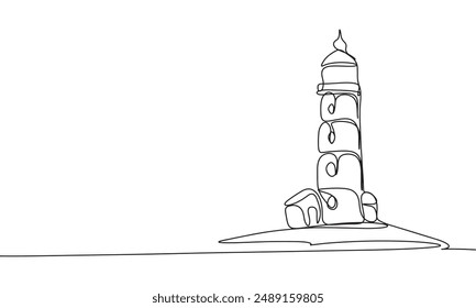Lighthouse one line continuous. Line art lighthouse. Hand drawn vector art.
