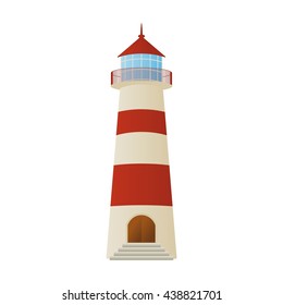 Lighthouse. Painted in white and red colors. Vector.