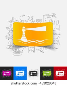 lighthouse paper sticker with hand drawn elements