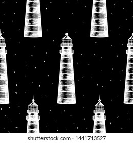 Lighthouse pattern. Hand drawn vector illustration realistic sketch