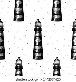 Lighthouse pattern. Hand drawn vector illustration realistic sketch