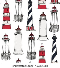 Lighthouse pattern, sea travel vector background