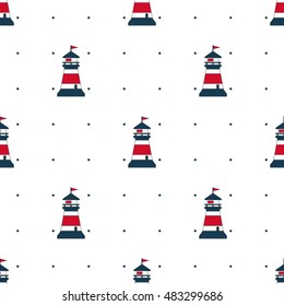Lighthouse pattern. White background.Marine vector background
