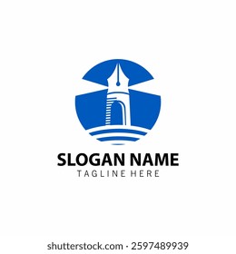 lighthouse pen logo design vector
