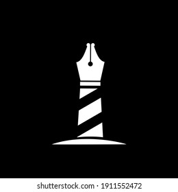 lighthouse pen logo icon vector illustration template design	