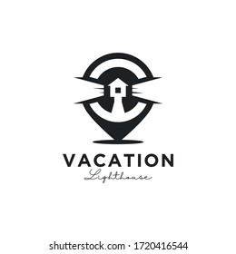 Plantilla de diseño de logotipo de punto de mapa de puntos de anclaje de faro y alfiler ilustración vectorial