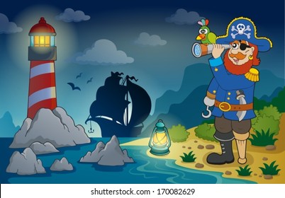 Lighthouse with pirate theme 3 - eps10 vector illustration.