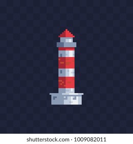 Lighthouse. Pixel art icon. Isolated Vector Illustration.