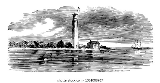 Lighthouse point is a city in Broward county, Florida vintage line drawing.