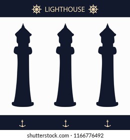 LIGHTHOUSE POSTCARD. Hand drawn monochrome vintage sailor label, clothing apparel print, retro badge vector illustration with anchor, star burst, and lettering.