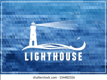 Lighthouse postcard, poster with deep ocean blue background