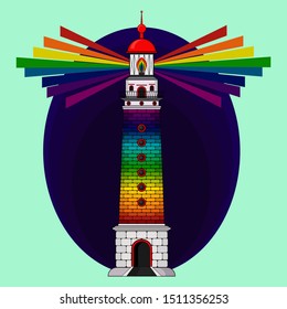 The lighthouse is rainbow colored. LGBT concept. Vector illustration