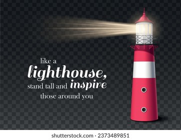 Lighthouse realistic poster with light house tower on transparent background vector illustration