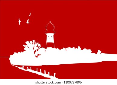 Lighthouse with red background