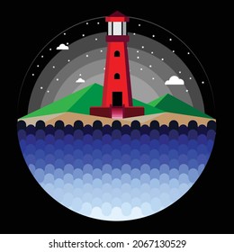 Lighthouse red color ,vector illustration.
