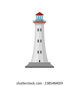 Lighthouse with a red roof. Vector illustration.