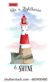 Lighthouse - Red and white lighthouse against the blue sky, with inspirational quote